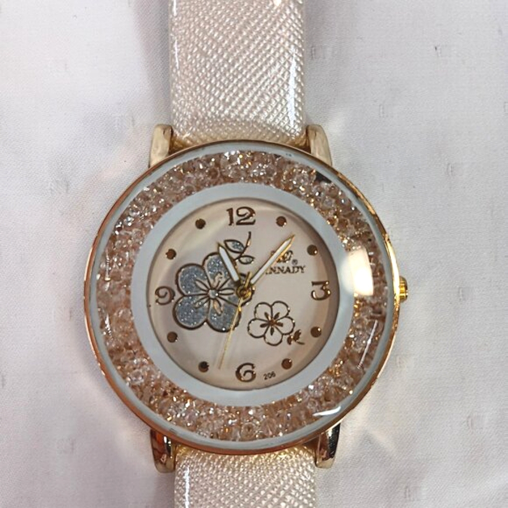 Rinnady Women's Watch Large 1.5" Round Face Cream Gold Silver Tone